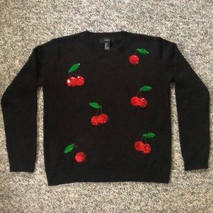 Black sweater with beautiful sequence cherries!!